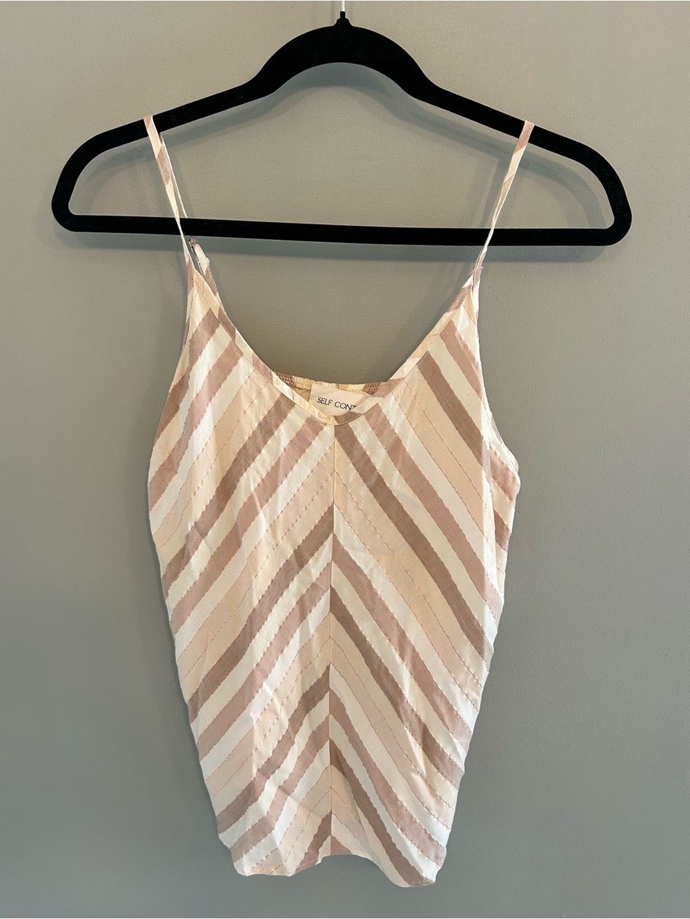 Anthropologie Self Contrast striped neutral cotton tank top spaghetti strap cami